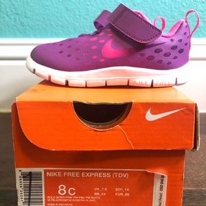 New Nike Girls Free Express (TDV) 8C Shoes Purple